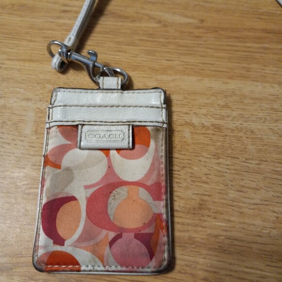 AUTHENTIC COACH Monogram Canvas & Leather Mini ID Card Case Wallet w Handle - Picture 1 of 3
